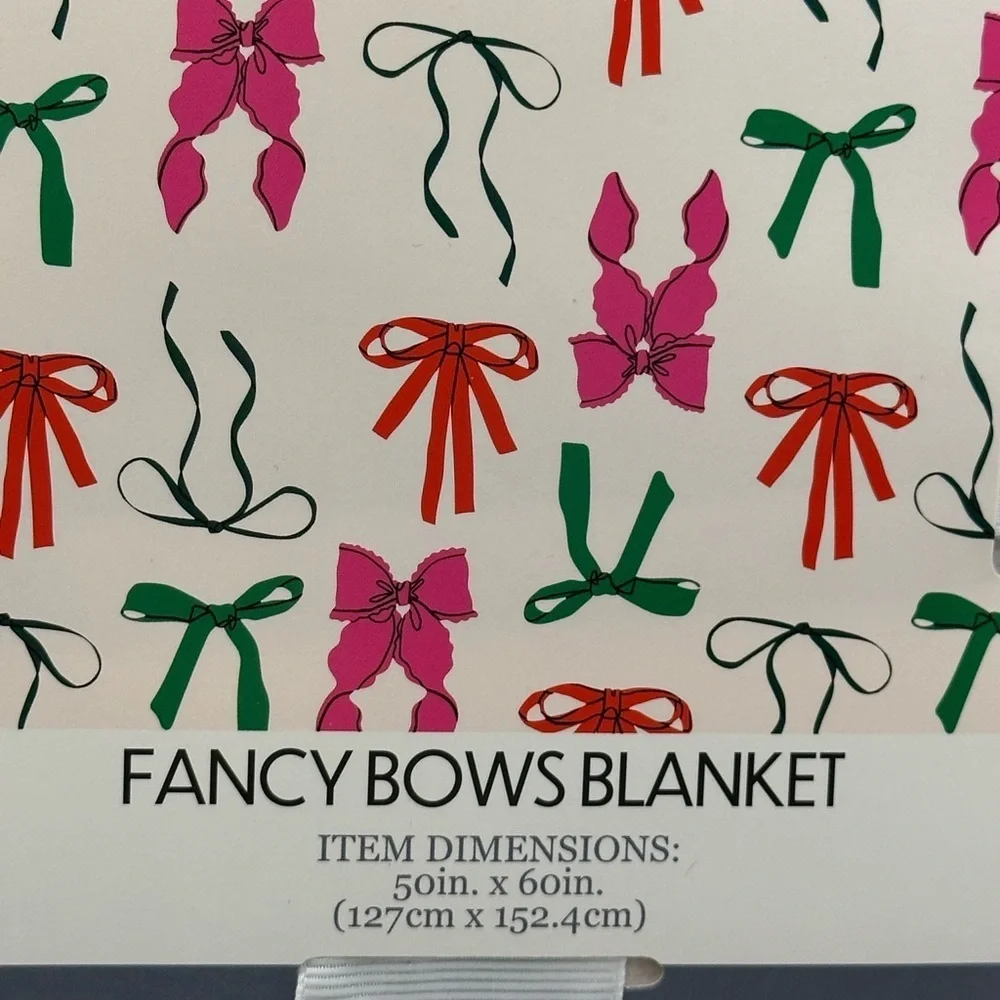 Fancy Bows Blanket - White with Pink and Green Accents